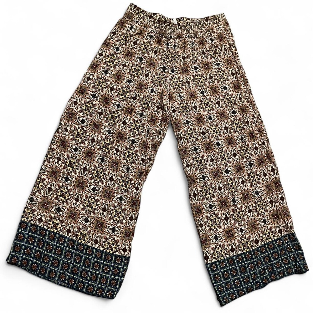 Boho Hippie Brown and cream wide leg flare pants